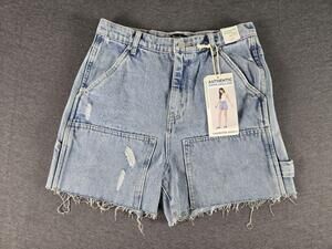 Simple Society Shorts Juniors 7/28 Blue Super High Rise Carpenter Denim Cargo